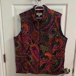 Norm Thompson Quilted Paisley Purple Velour Vest Collared Full Zip Women’s  XL